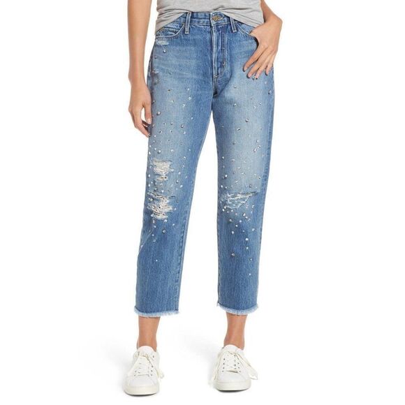 Joe's The Smith Cyndi High Rise Straight Ankle Boyfriend Crystal Jeans - Picture 1 of 16